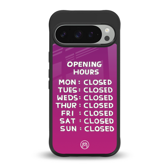 opening hours pink edition back phone cover | glass case for google pixel 9 pro xl