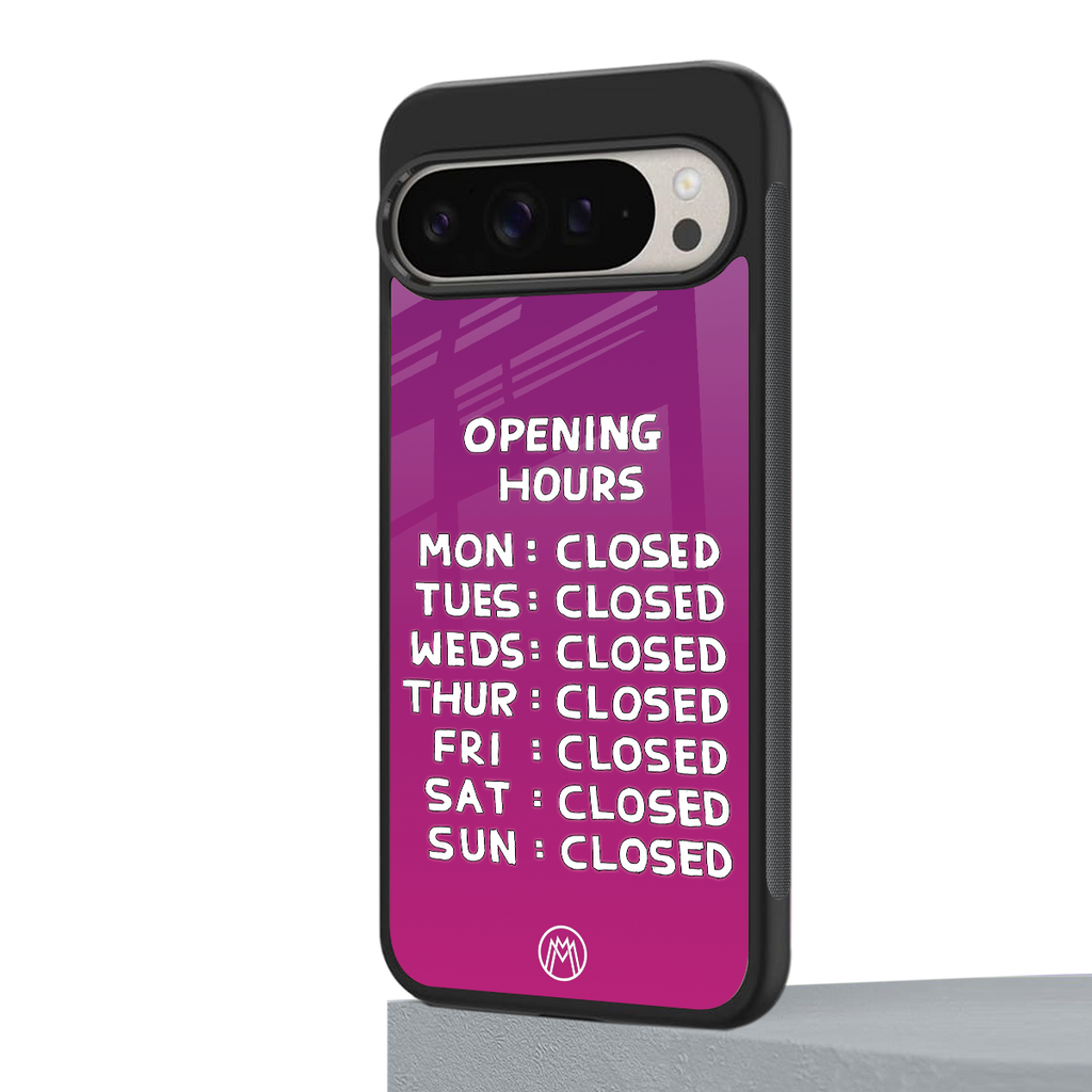 opening hours pink edition back phone cover | glass case for google pixel 9 pro