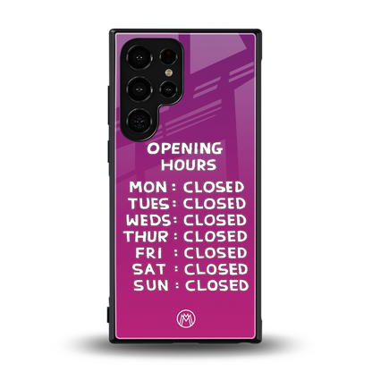 opening hours pink edition back phone cover | glass case for samsung galaxy s24 ultra
