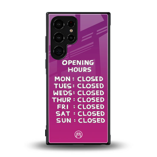 opening hours pink edition back phone cover | glass case for samsung galaxy s24 ultra