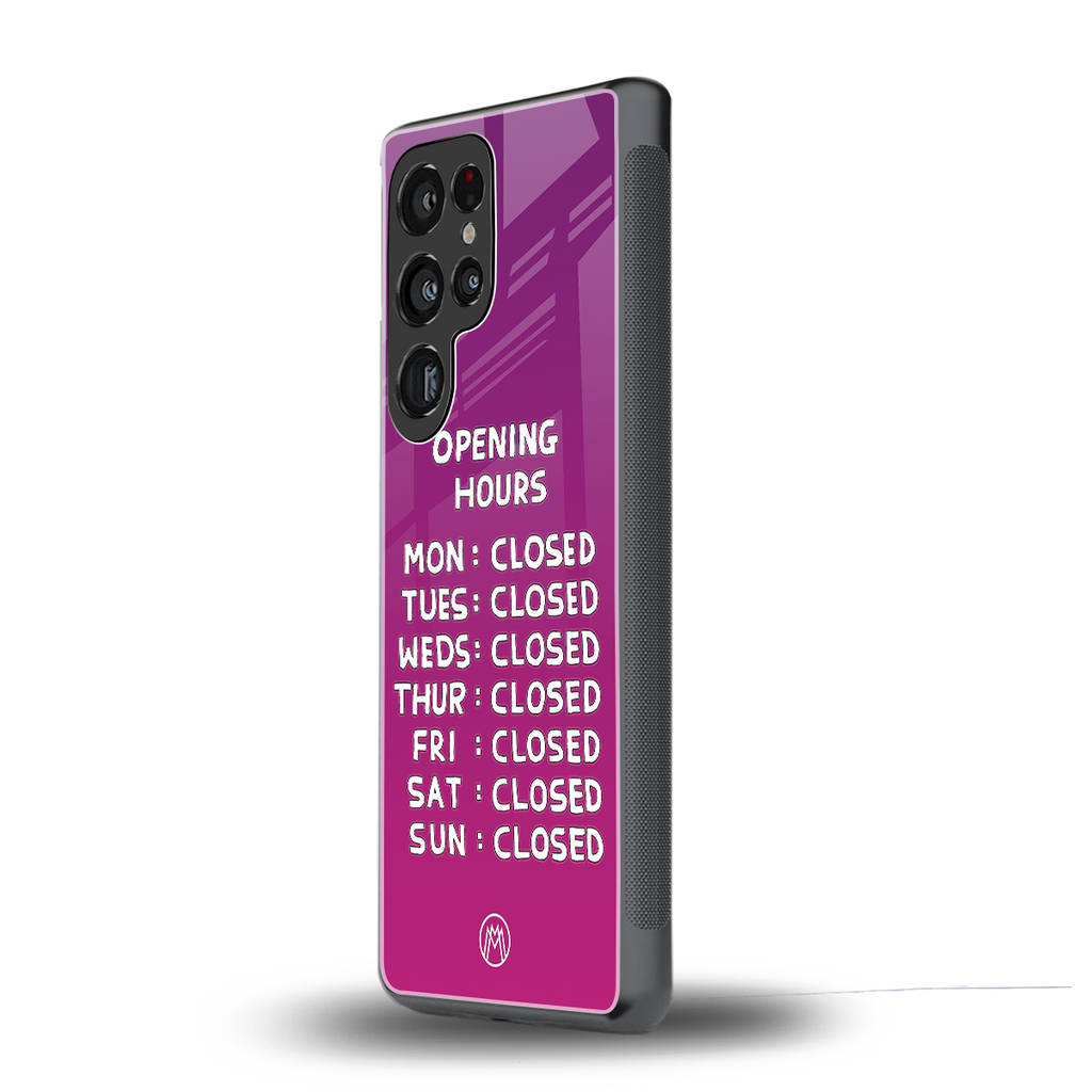 opening hours pink edition back phone cover | glass case for samsung galaxy s25 ultra