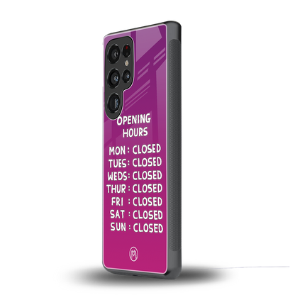 opening hours pink edition back phone cover | glass case for samsung galaxy s25 ultra