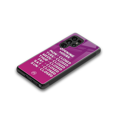 opening hours pink edition back phone cover | glass case for samsung galaxy s25 ultra
