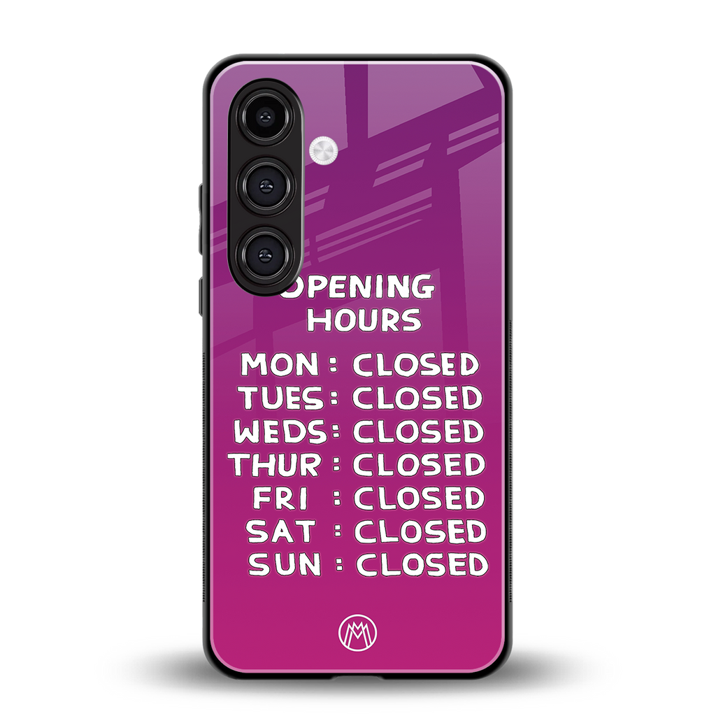 opening hours pink edition back phone cover | glass case for samsung galaxy s24 plus