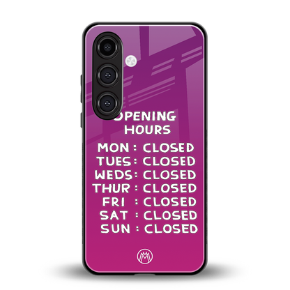 opening hours pink edition back phone cover | glass case for samsung galaxy s24 fe