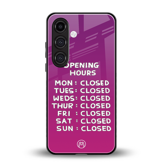 opening hours pink edition back phone cover | glass case for samsung galaxy s24 fe