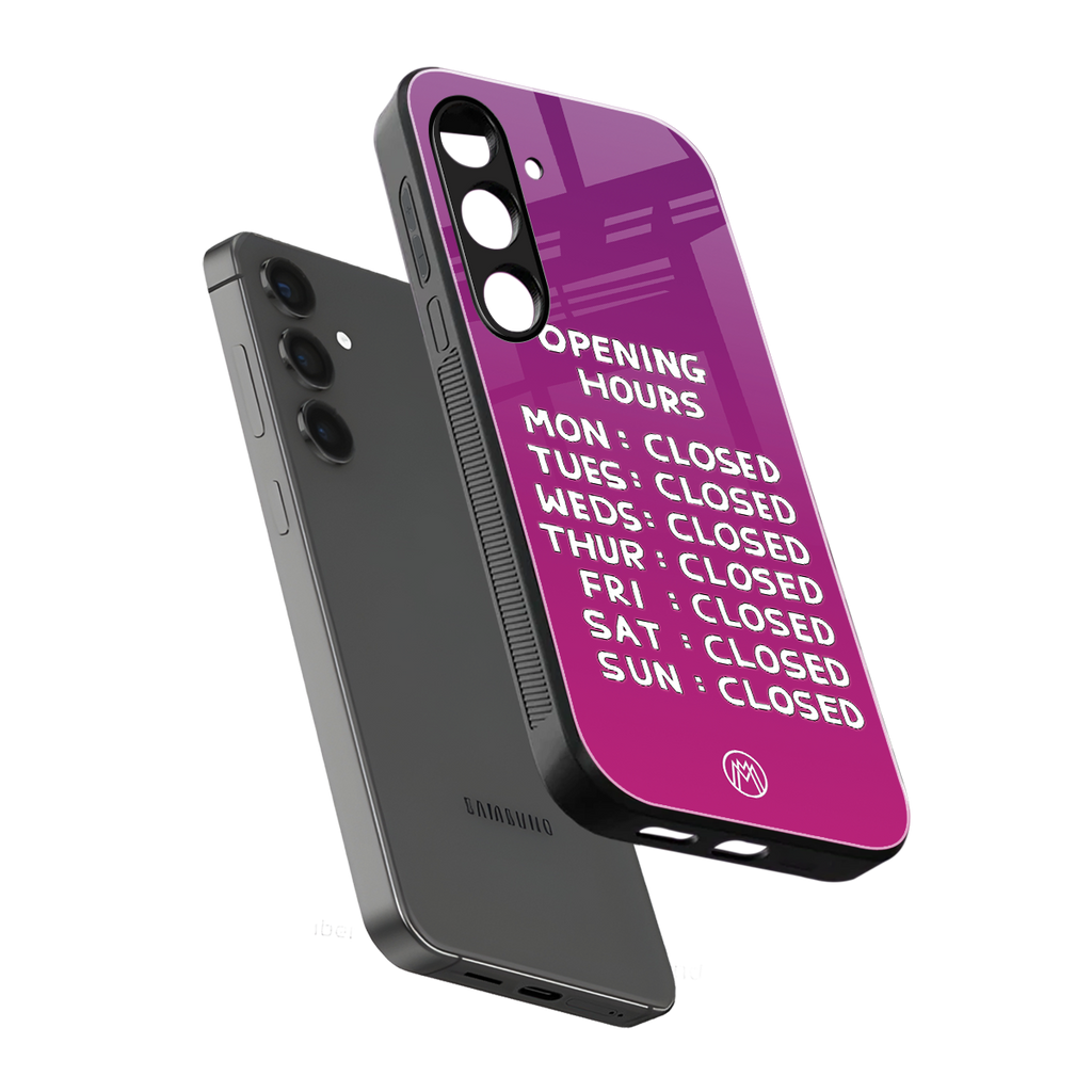 opening hours pink edition back phone cover | glass case for samsung galaxy s24 fe
