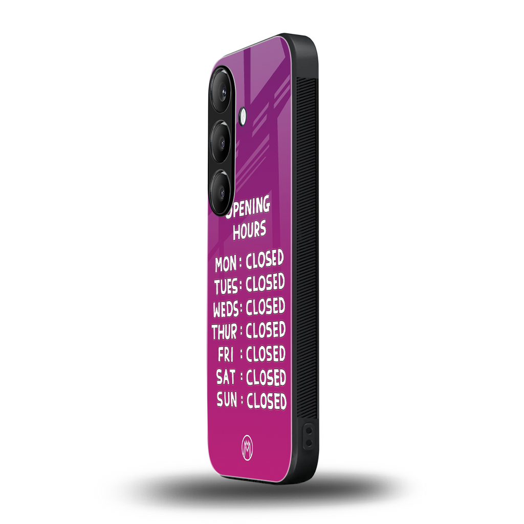 opening hours pink edition back phone cover | glass case for samsung galaxy s25 plus