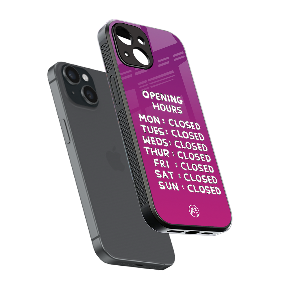 opening hours pink edition back phone cover | glass case for iphone 15