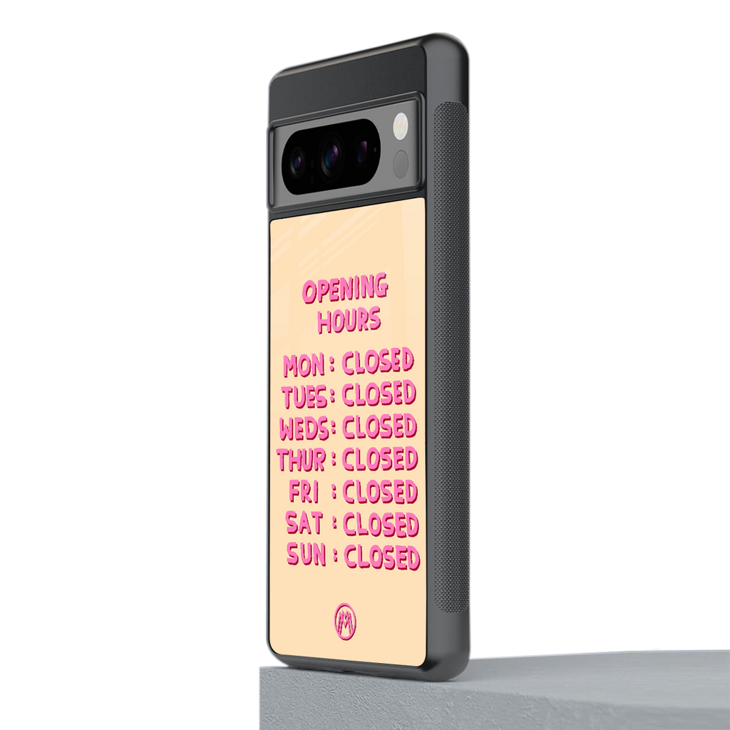 opening hours back phone cover | glass case for google pixel 8 pro