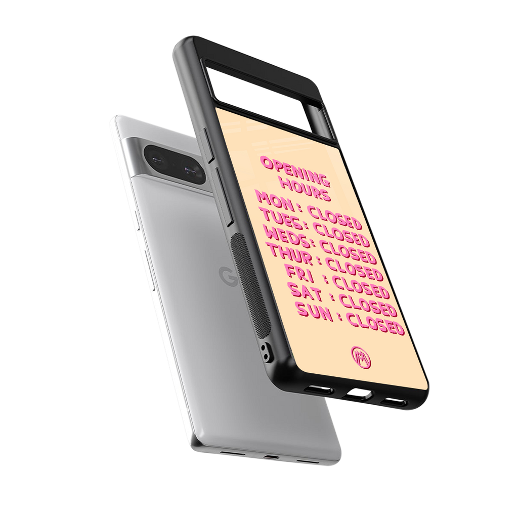 opening hours back phone cover | glass case for Google Pixel 8