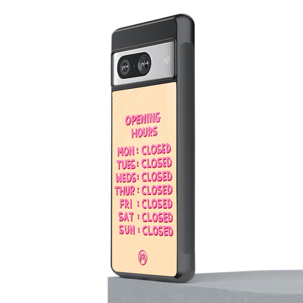 opening hours back phone cover | glass case for Google Pixel 8