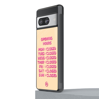 opening hours back phone cover | glass case for Google Pixel 8
