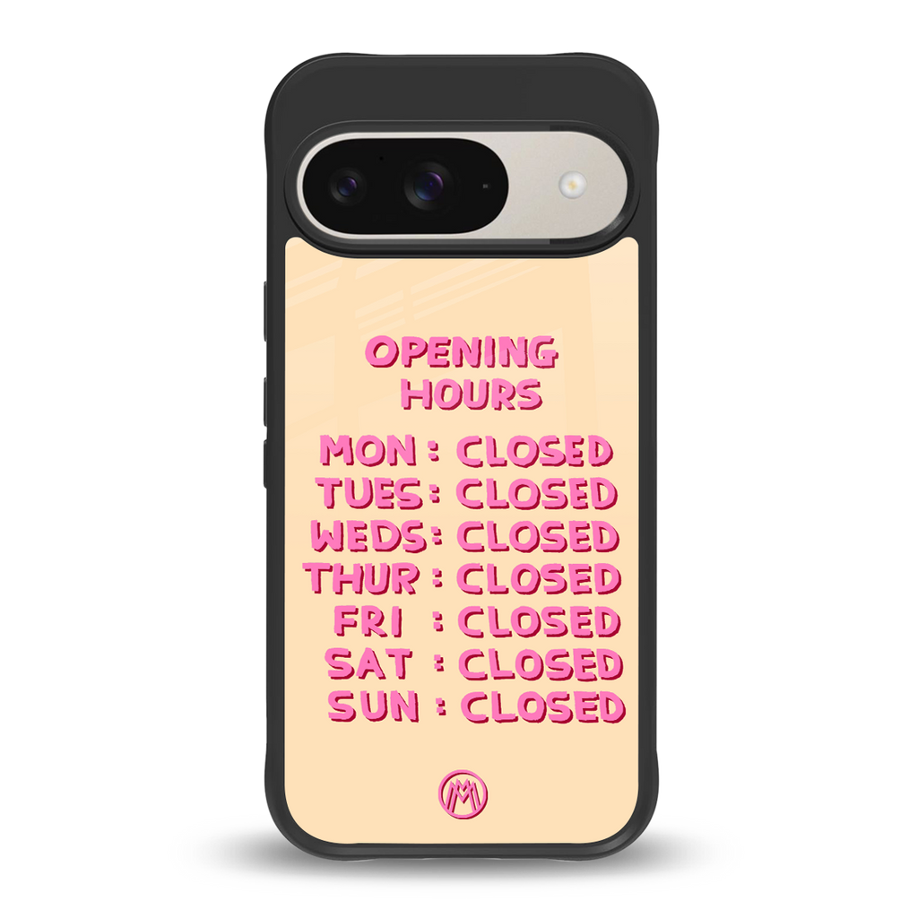 opening hours back phone cover | glass case for google pixel 9