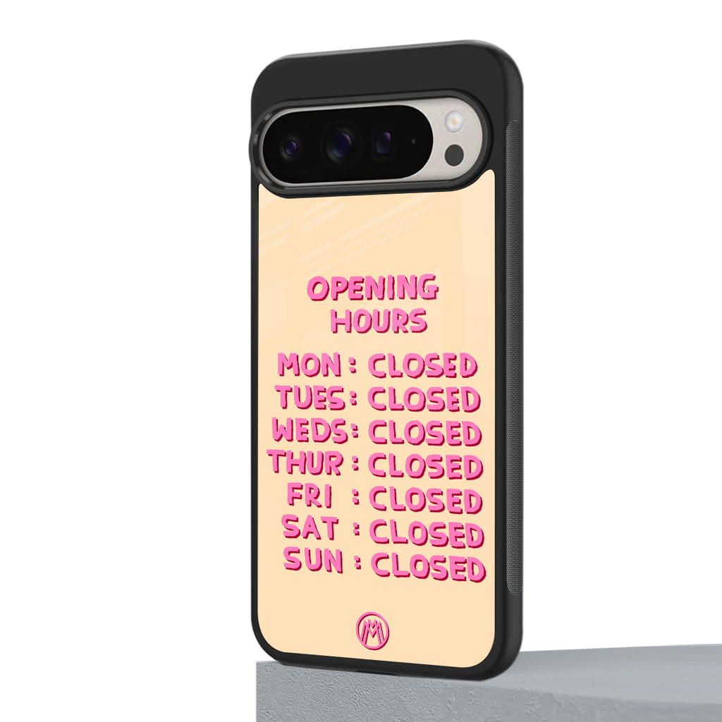 opening hours back phone cover | glass case for google pixel 9 pro