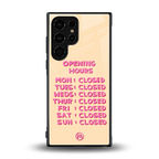 opening hours back phone cover | glass case for samsung galaxy s24 ultra