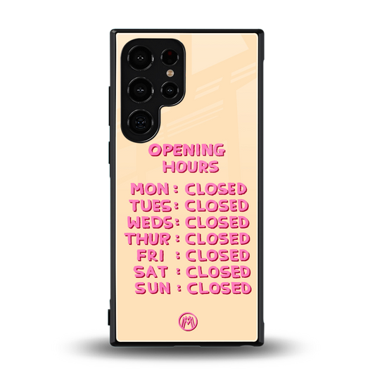 opening hours back phone cover | glass case for samsung galaxy s24 ultra