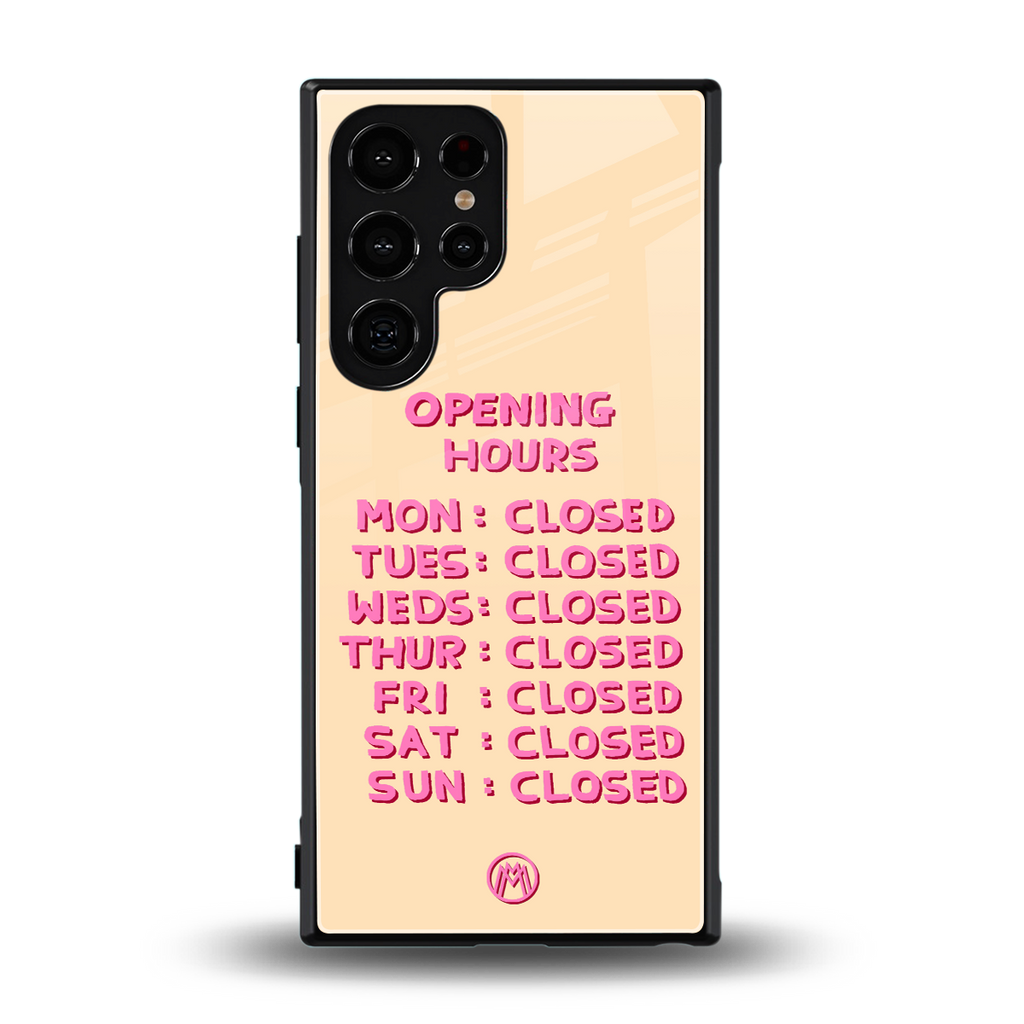 opening hours back phone cover | glass case for samsung galaxy s23 ultra