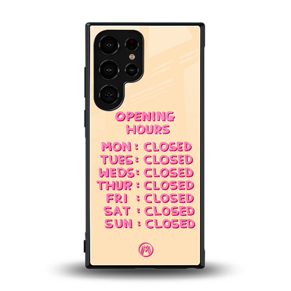 opening hours back phone cover | glass case for samsung galaxy s23 ultra
