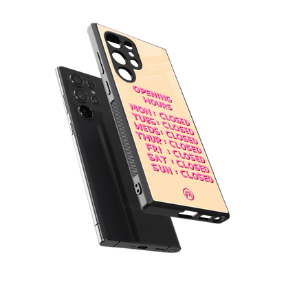 opening hours back phone cover | glass case for samsung galaxy s23 ultra