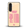 opening hours back phone cover | glass case for samsung galaxy s24 plus