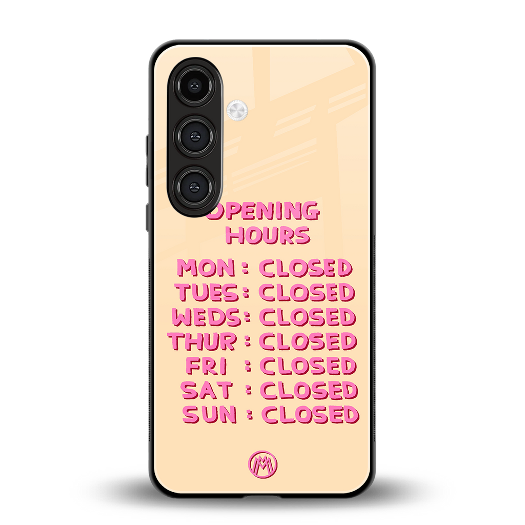 opening hours back phone cover | glass case for samsung galaxy s25