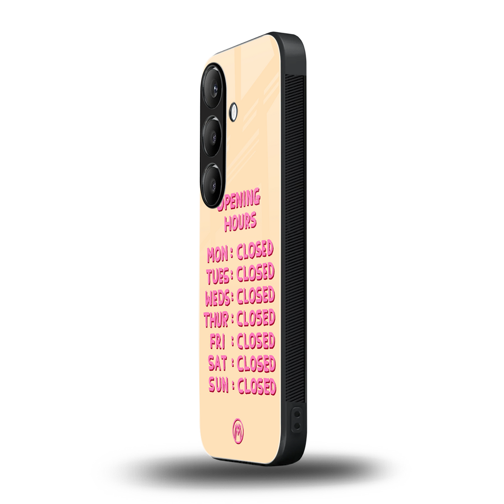 opening hours back phone cover | glass case for samsung galaxy s24