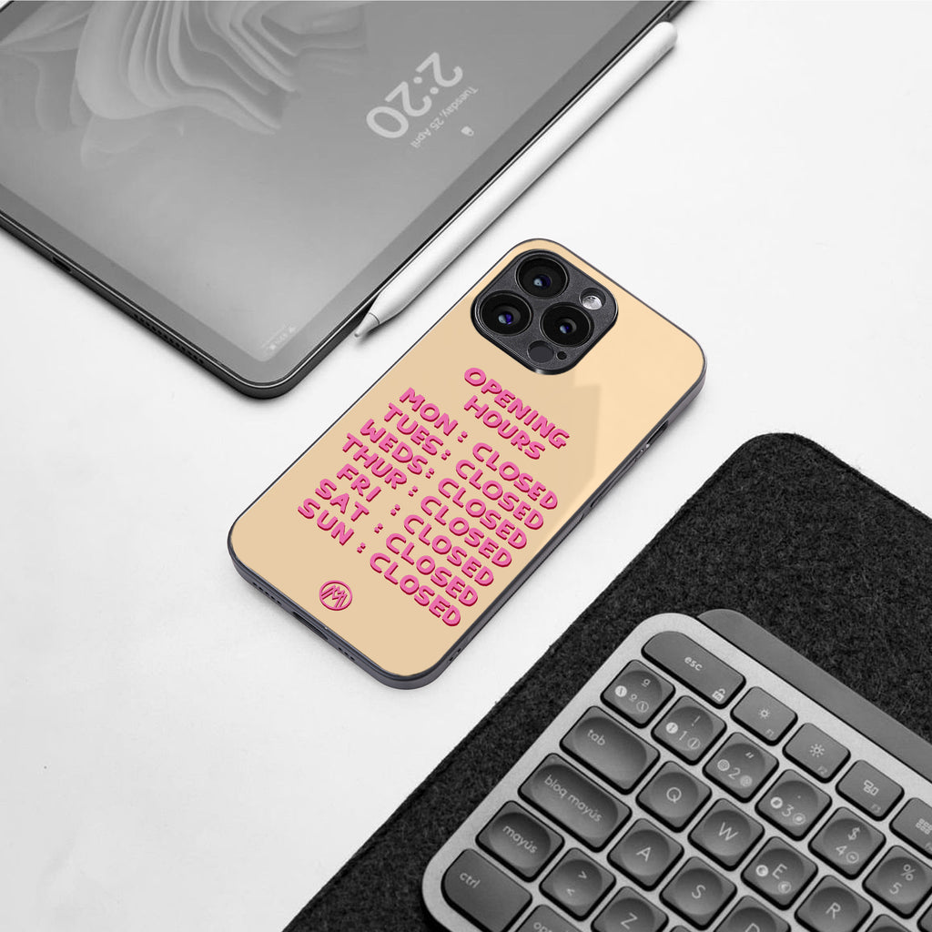 opening hours back phone cover | glass case for iphone 16 pro