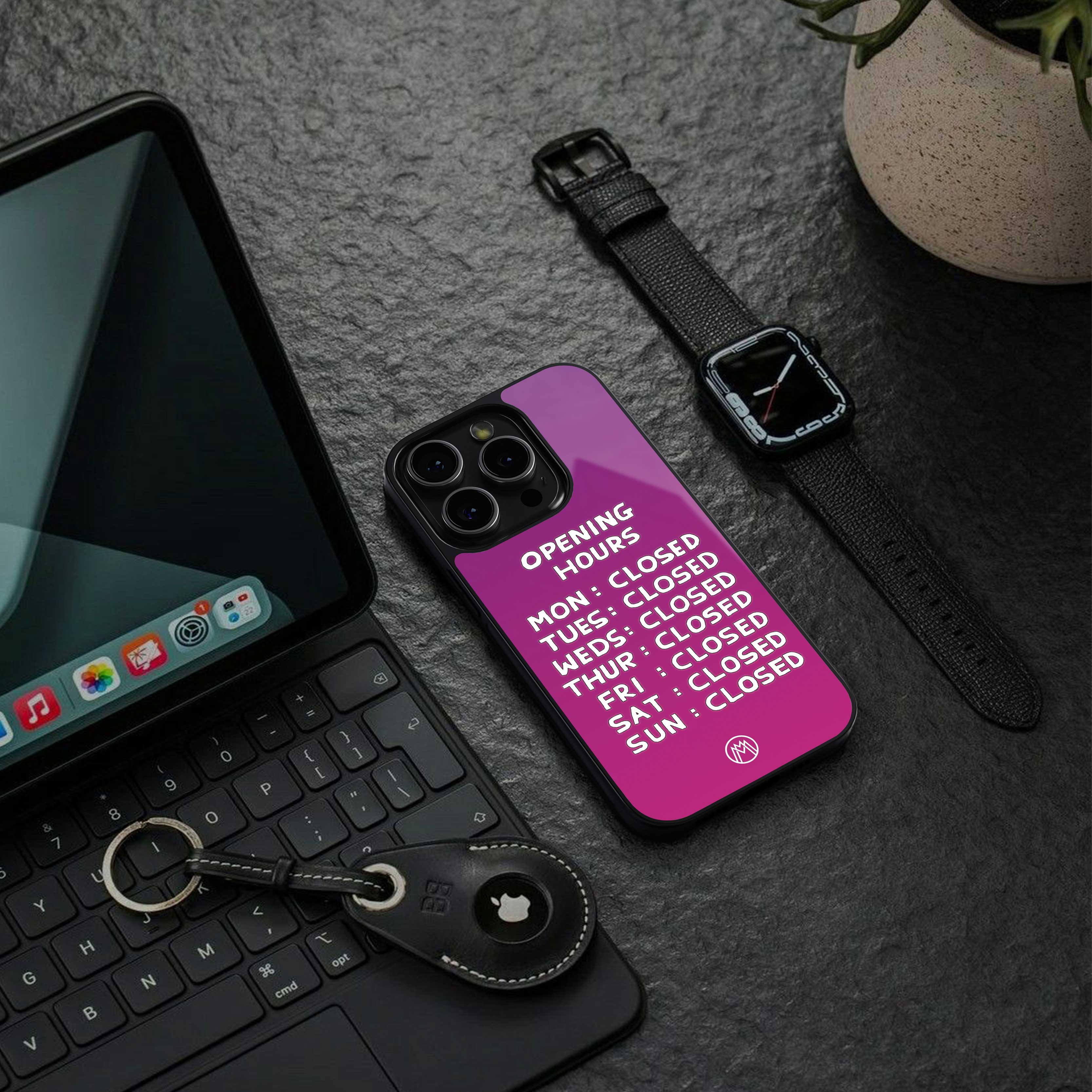opening hours pink edition back phone cover | glass case for iphone 14 pro max