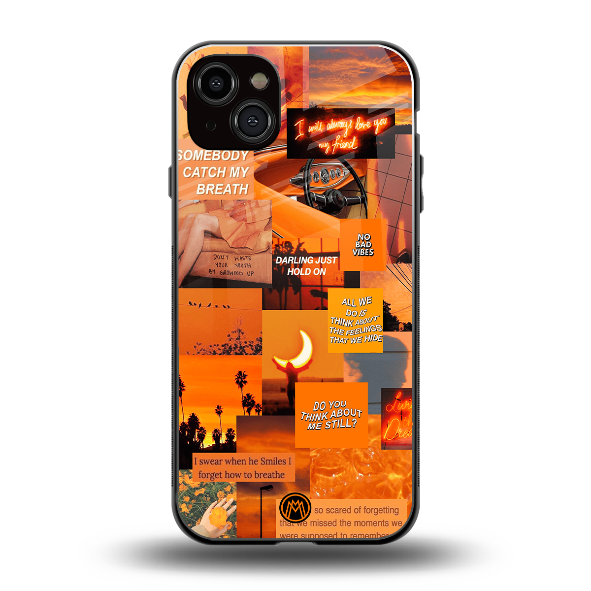 orange aesthetic back phone cover | glass case for iphone 15 plus