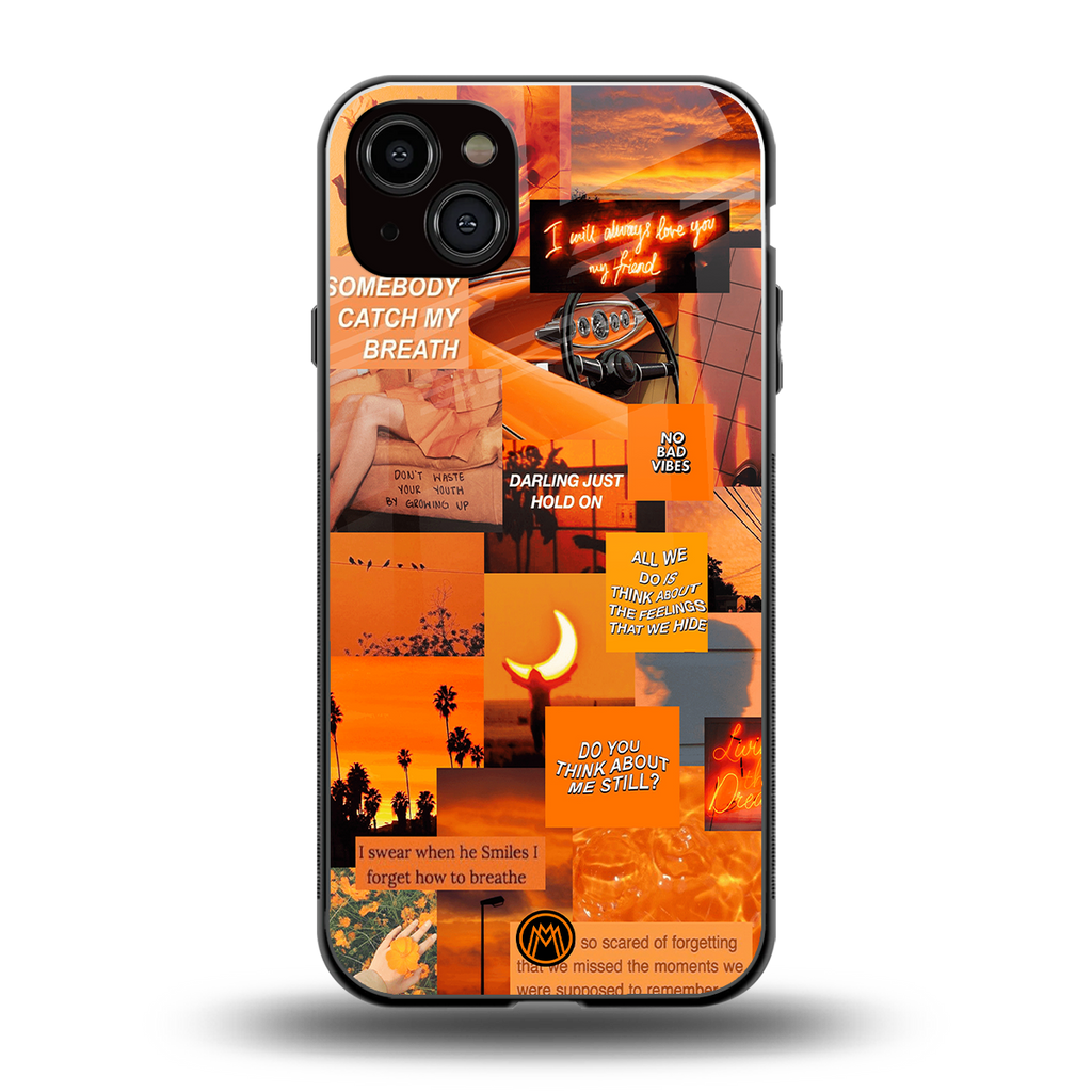 orange aesthetic back phone cover | glass case for iphone 14 plus