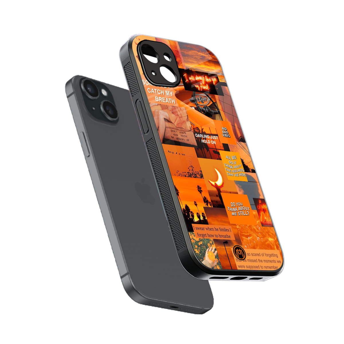 orange aesthetic back phone cover | glass case for iphone 15 plus