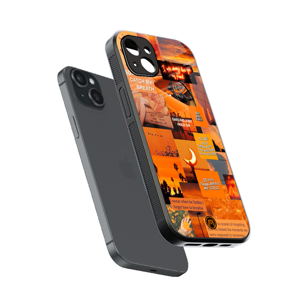 orange aesthetic back phone cover | glass case for iphone 14 plus