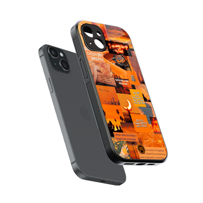 orange aesthetic back phone cover | glass case for iphone 14 plus