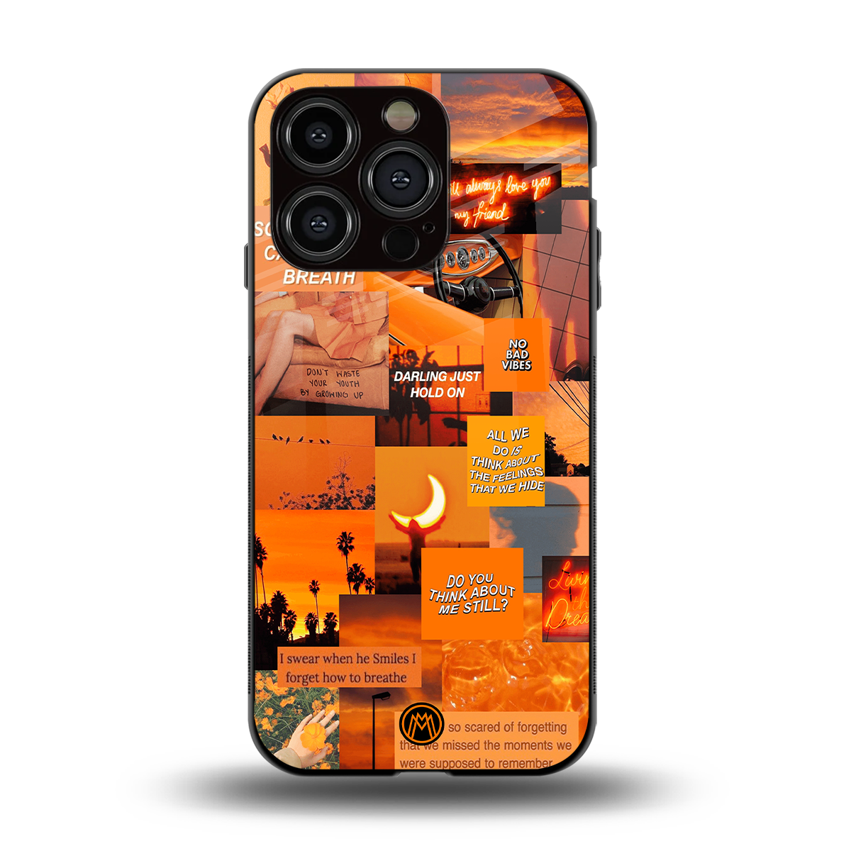 orange aesthetic back phone cover | glass case for iphone 15 pro