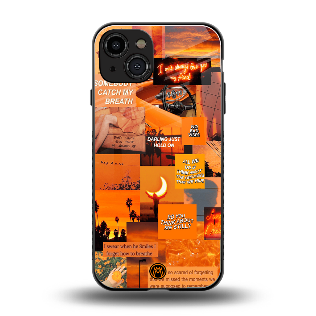 orange aesthetic back phone cover | glass case for iphone 15