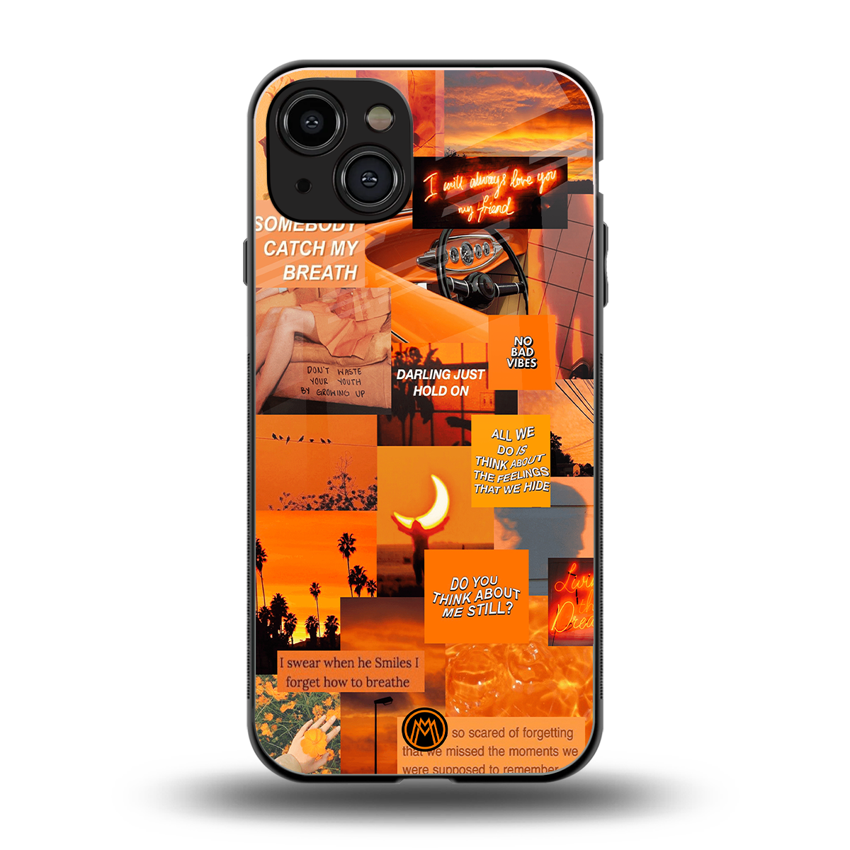 orange aesthetic back phone cover | glass case for iphone 15