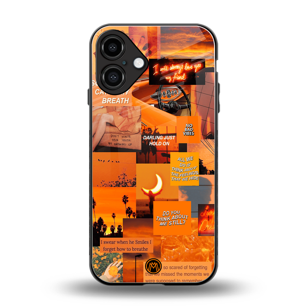 orange aesthetic back phone cover | glass case for iphone 16 plus