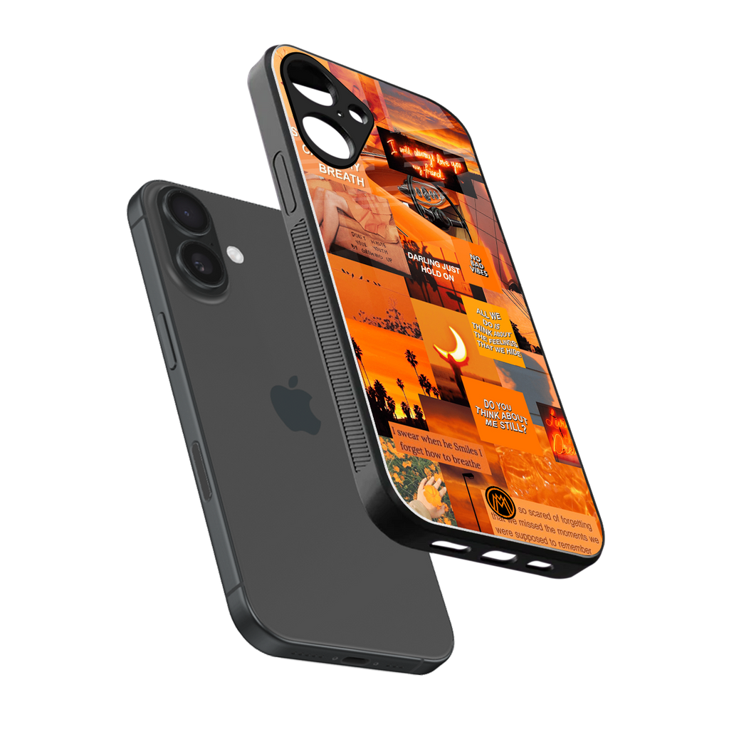 orange aesthetic back phone cover | glass case for iphone 16 plus