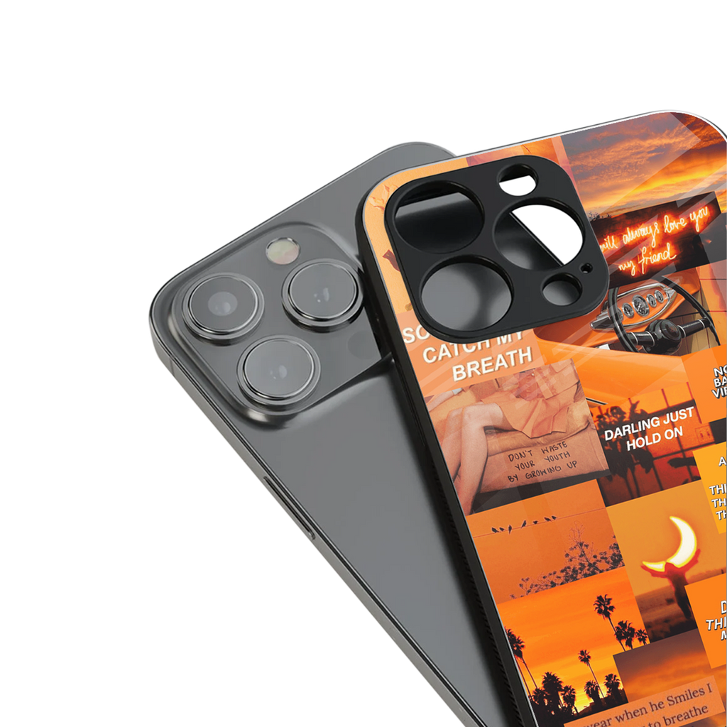 orange aesthetic back phone cover | glass case for iphone 16 pro max