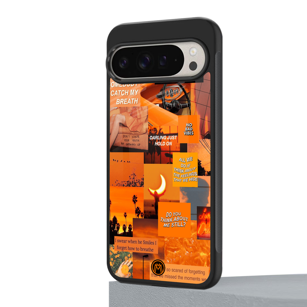 orange aesthetic back phone cover | glass case for google pixel 9 pro