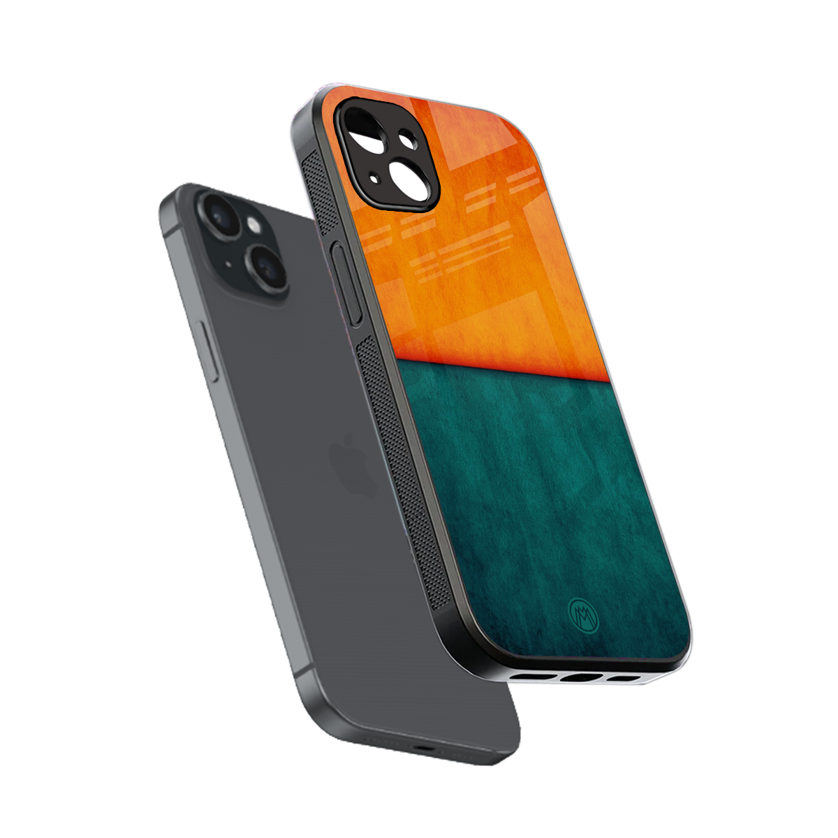 orange green back phone cover | glass case for iphone 15 plus