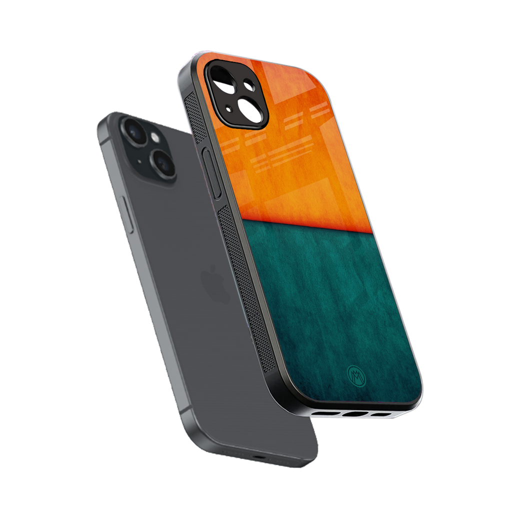 orange green back phone cover | glass case for iphone 14 plus
