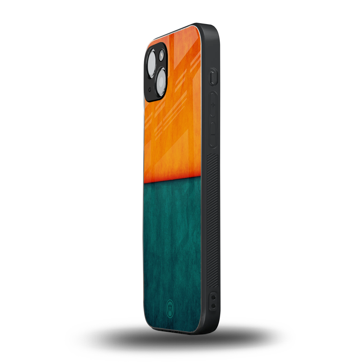 orange green back phone cover | glass case for iphone 15 plus