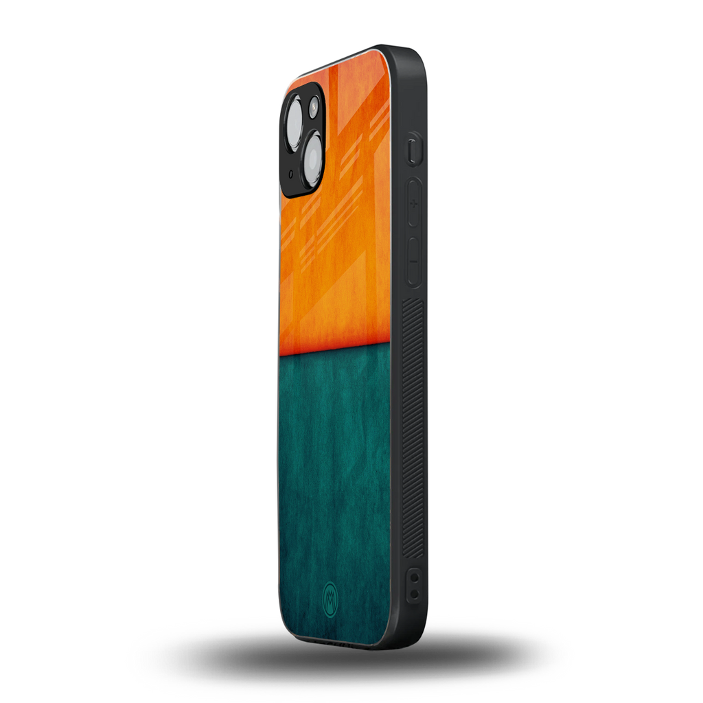 orange green back phone cover | glass case for iphone 14 plus