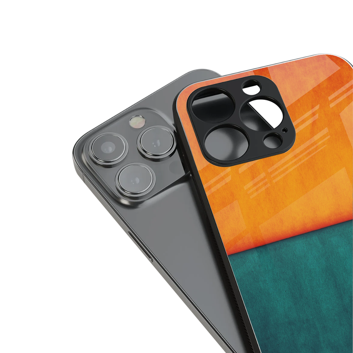 orange green back phone cover | glass case for iphone 15 plus
