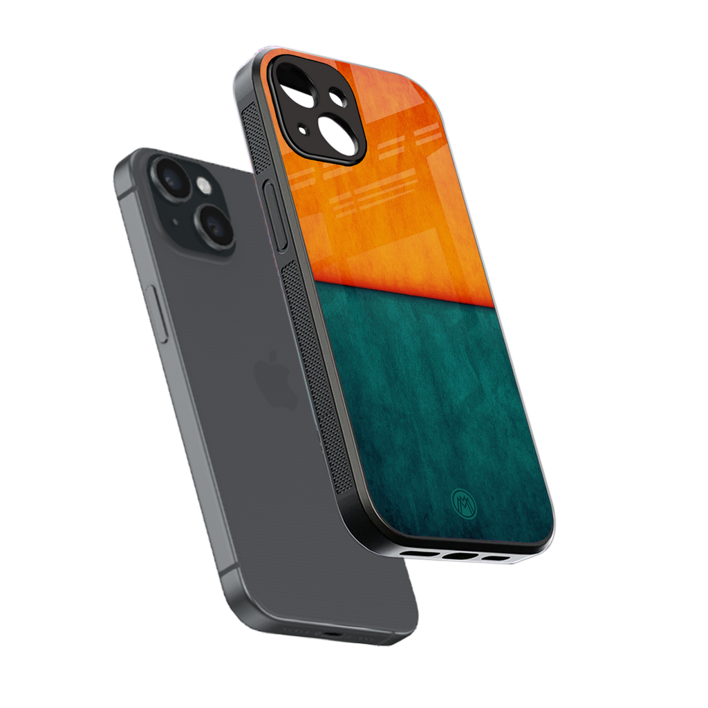 orange green back phone cover | glass case for iphone 15
