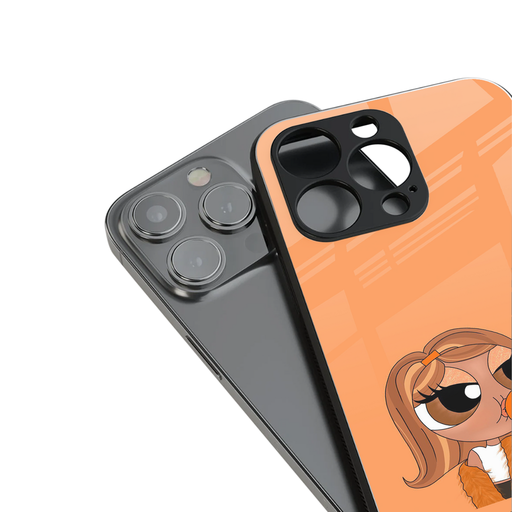 orange tote powerpuff girl back phone cover | glass case for iphone 15 plus