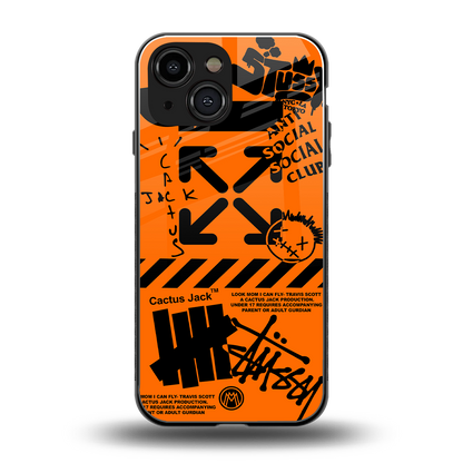 orange travis scott x anti social social club back phone cover | glass case for iphone 13 mini