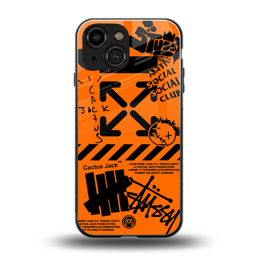 orange travis scott x anti social social club back phone cover | glass case for iphone 13 mini